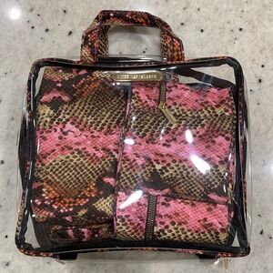 Aimee Kestenberg 4 Piece Travel Cosmetic Bag Set Pink Snakeskin Clear PVC Pouch